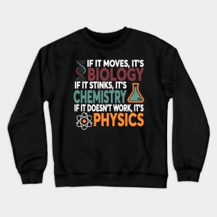 If It Moves It's Biology If It Stinks It's Chemistry If It Doesn't Work It's Physics Crewneck Sweatshirt